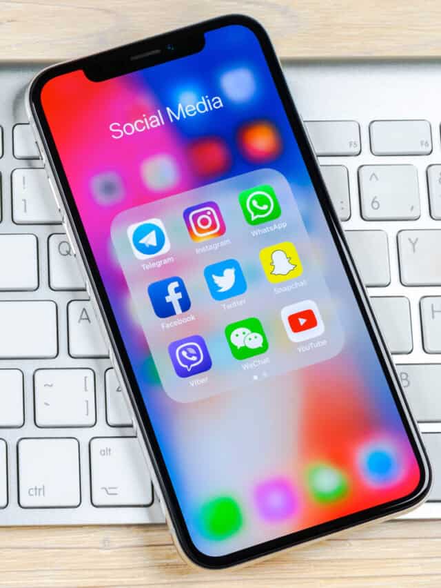 Cell phone with social media apps on the screen.